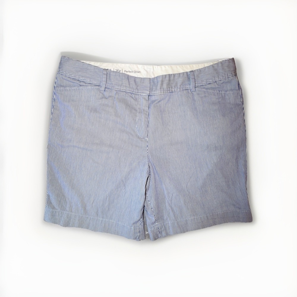 Talbots The Perfect Short Women's Blue White Striped Bermuda Shorts Size 16P